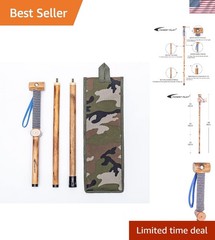 Handcrafted 48-Inch Wooden Walking Stick with Integrated Compass & Storage Pouch