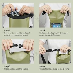 Waterproof Dry Bag, Beach Phone Bag 2L Roll Top Waterproof Backpack Green