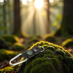 Black Carabiner Key Chain Compass Thermometer Metal Camping Outdoor Gadgets Hiki