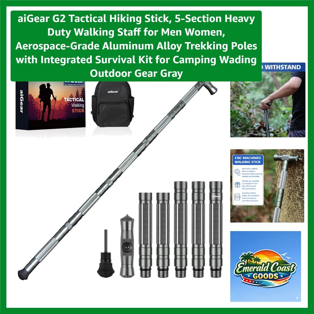 G2 Tactical Hiking Stick – 5-Section Adjustable Trekking Poles with Survival Kit