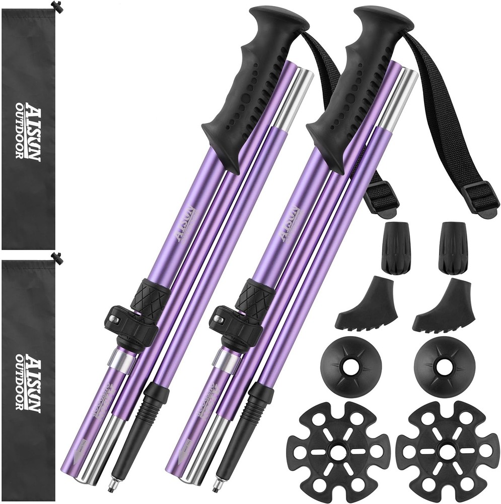 Purple Trekking Walking Hiking Poles or Sticks Aluminum Lightweight Collapsib…