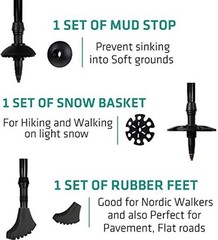 Trekking Pole Tips and Baskets Set – Rubber 2 Tips + 2 Boot + 2 Mud + 2 Snow