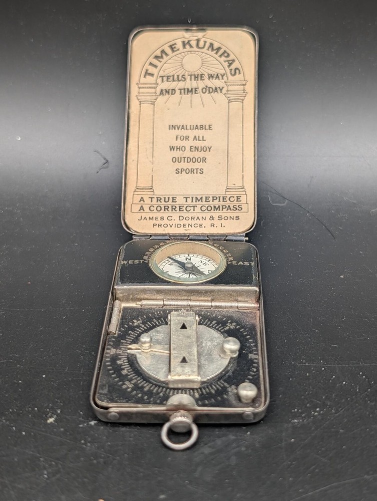 Antique 1926 Timekumpas Pocket Sundial Compass James Doran Solid Silver Tested