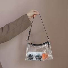 Clear Bag for Stadium Events – Women’s Clear Shoulder Bag – Transparent Black-a