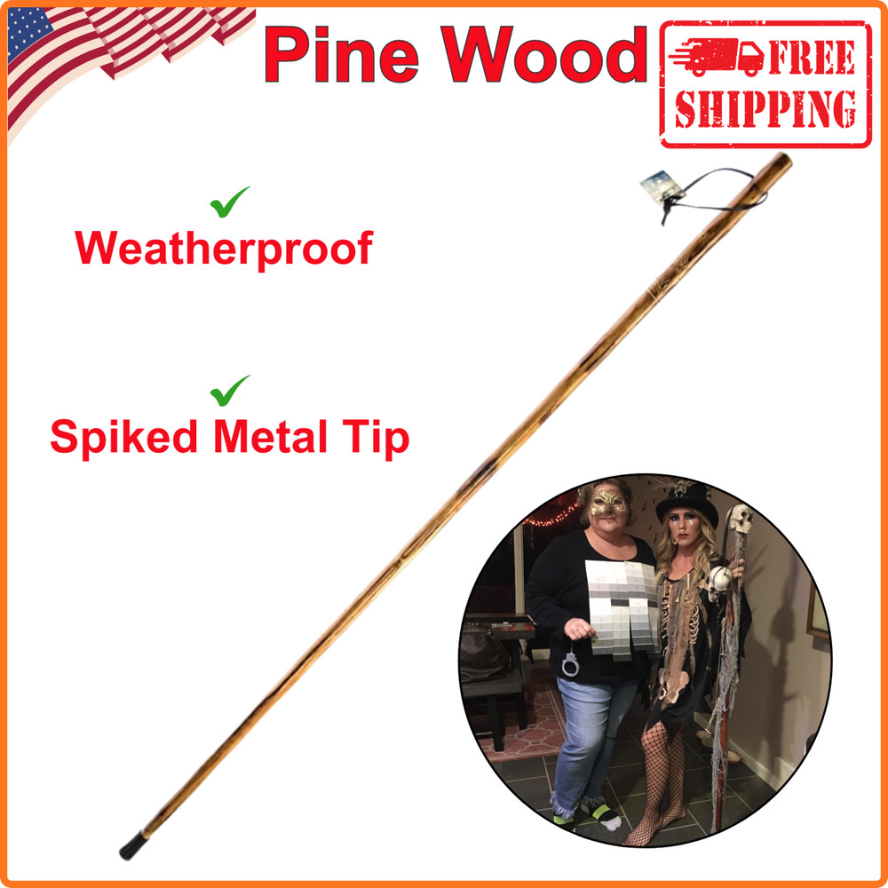 Wooden Walking Stick Hiking Trekking Wood Cane Poles Hand Staff Carved Wolf 55″