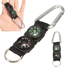 Multifunction Mini Compass Camping Survival Thermometer Carabiner Keychain Kit