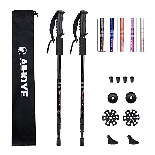 Ergonomic 2-Pack Collapsible Trekking Poles with Replacement Tips Included