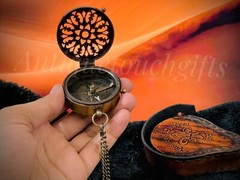Personalized – “2” Brass Compass with Chain and Leather Case – Thoughtful Gift