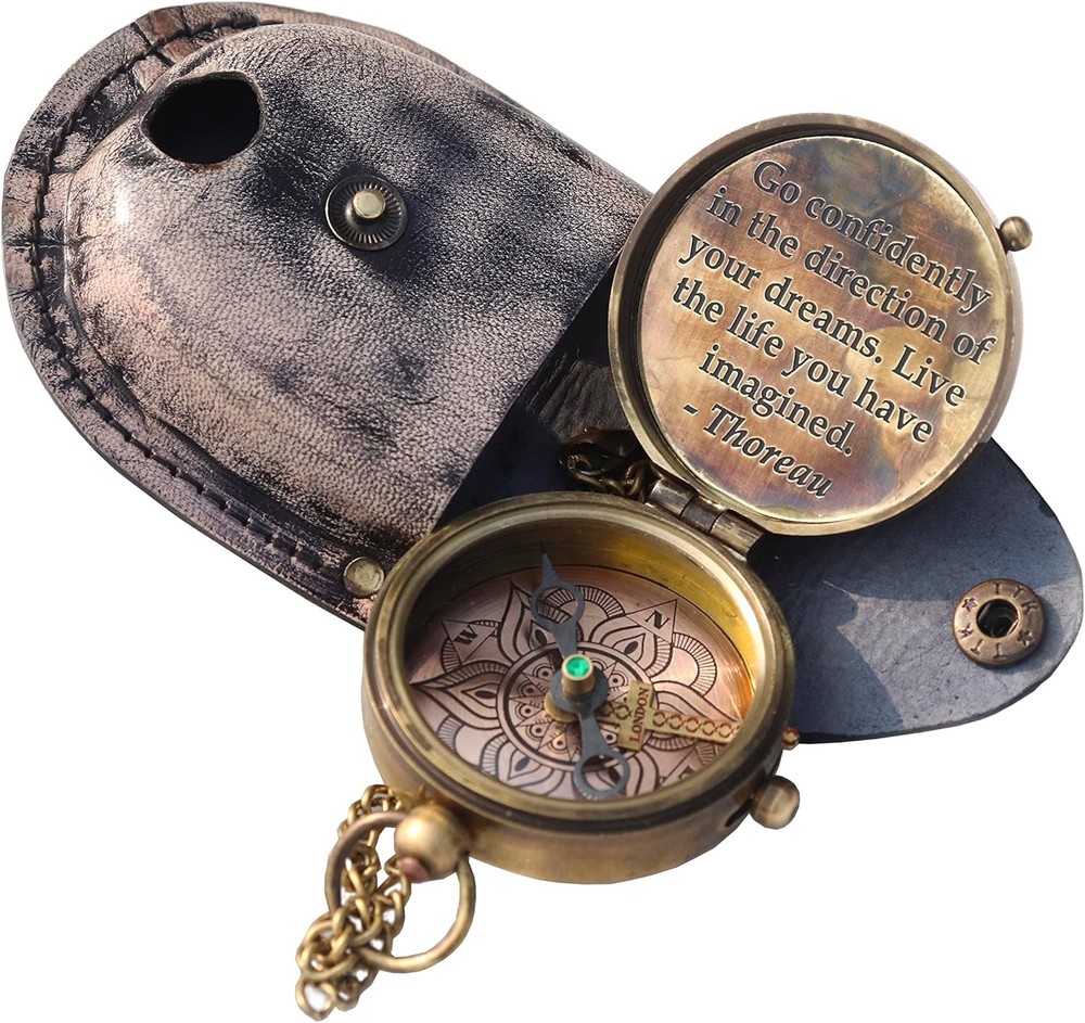 Brass Engraved Compass ”Go Confidently in The Direction of Your Dreams – Henry