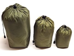 Lightweight 3-pk OD Green 40D Ripstop Waterproof Sil-Nylon Stuffsacks COMBO
