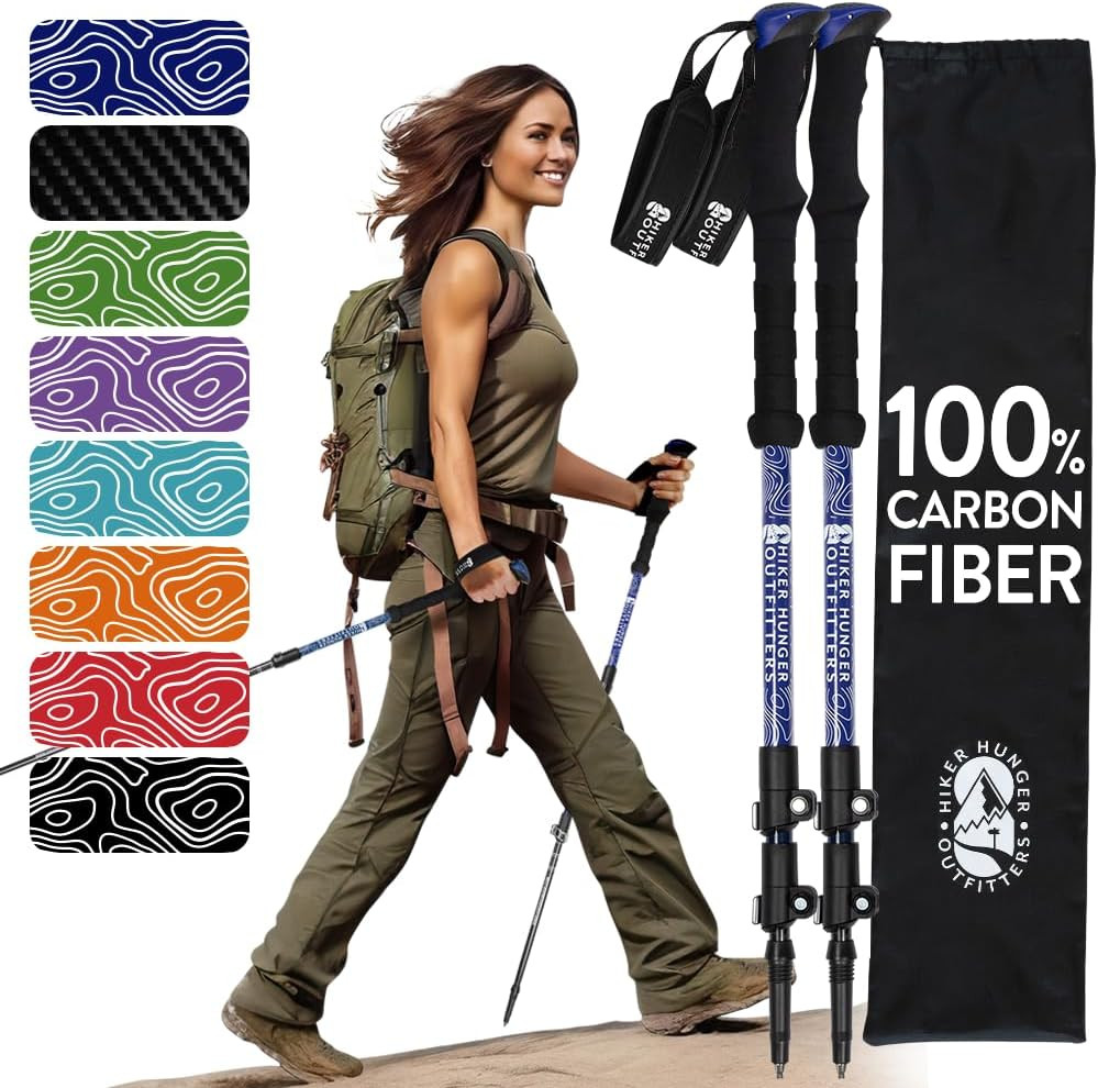 1100% Carbon Fiber Trekking Poles by USA Brand – Ultra Strong Lightweight Collap