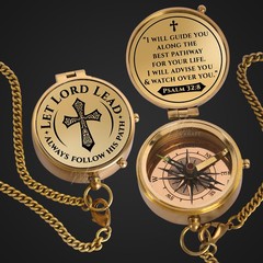 Engraved Brass Pocket Compass Gift – Psalm 328, First Communion Gifts, Baptis…