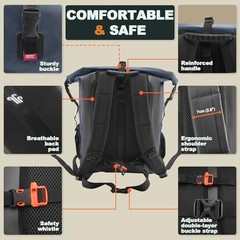 Blue Waterproof Backpack – 55L/85L – Heavy Duty Roll-Top Hiking Bag – 35L