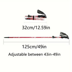 US Stock red Five section folding folding trekking pole for hiking and walking
