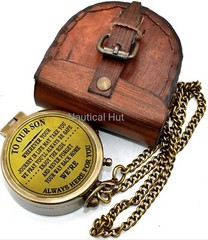 To Our Son Always Here For You Brass Antique Compass With Leather Case Gift