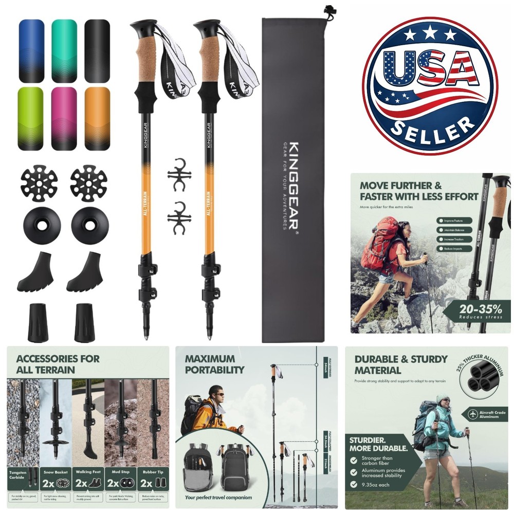 Pro-Grade Trekking Poles – Lightweight, Adjustable 54″ with Accessories Included