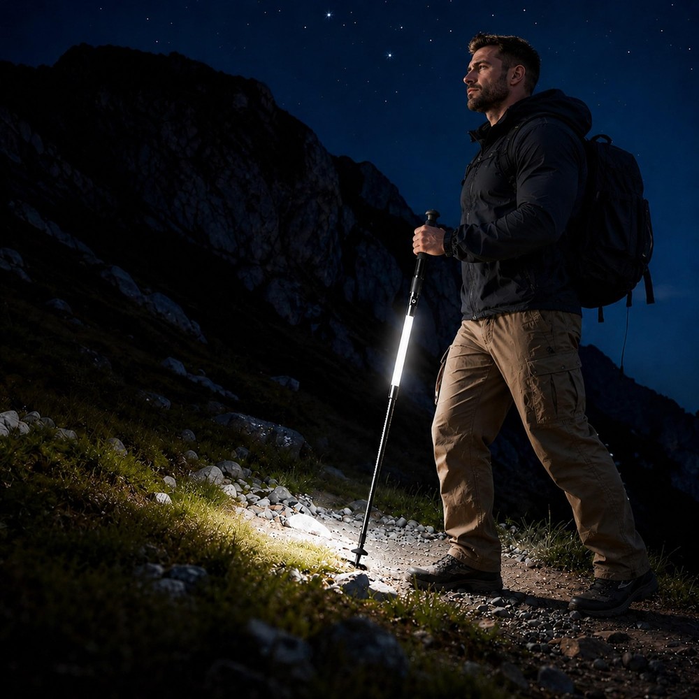 LED Trekking Pole USB-C Rechargeable White Red Light Tactical Emergency Phone…