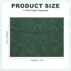 PU Leather A4 File Folder, Document Holder Filing Organizer Portfolio 1 Green