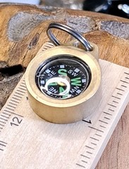 Mini EDC Minimalist Brass Keychain Compass w/Titanium Keyring