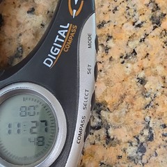 Digital Compass Carabiner Clip w/ Clock, Battery Powered, Black/Silver Hiking