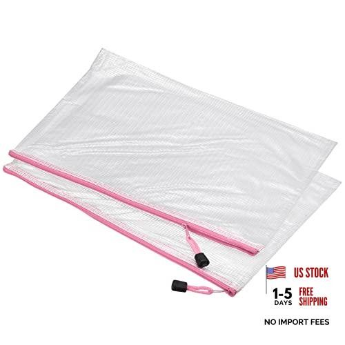 Pink A3 Size Plastic Zipper Bags – Mesh File Pouch – A3 Size