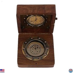 Vintage-Inspired Brass Sundial Compass with Rosewood Box – Nautical Decor Gift