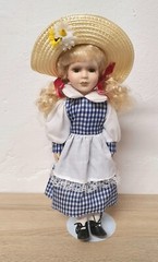 Porcelain Doll 40cm Collector Doll with Hat Dress Complete Vintage Decor