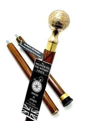 Globe Handle Solid Brass Stylish Hard Wood Foldable Walking Stick Vintage Walkin