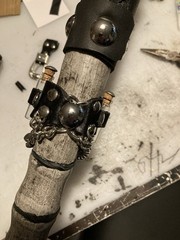 Necromancer Dragon Mage Walking Cane With Leather Grip And Carved Vertebrae.