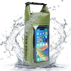 Waterproof Dry Bag, Beach Phone Bag 2L Roll Top Waterproof Backpack Green