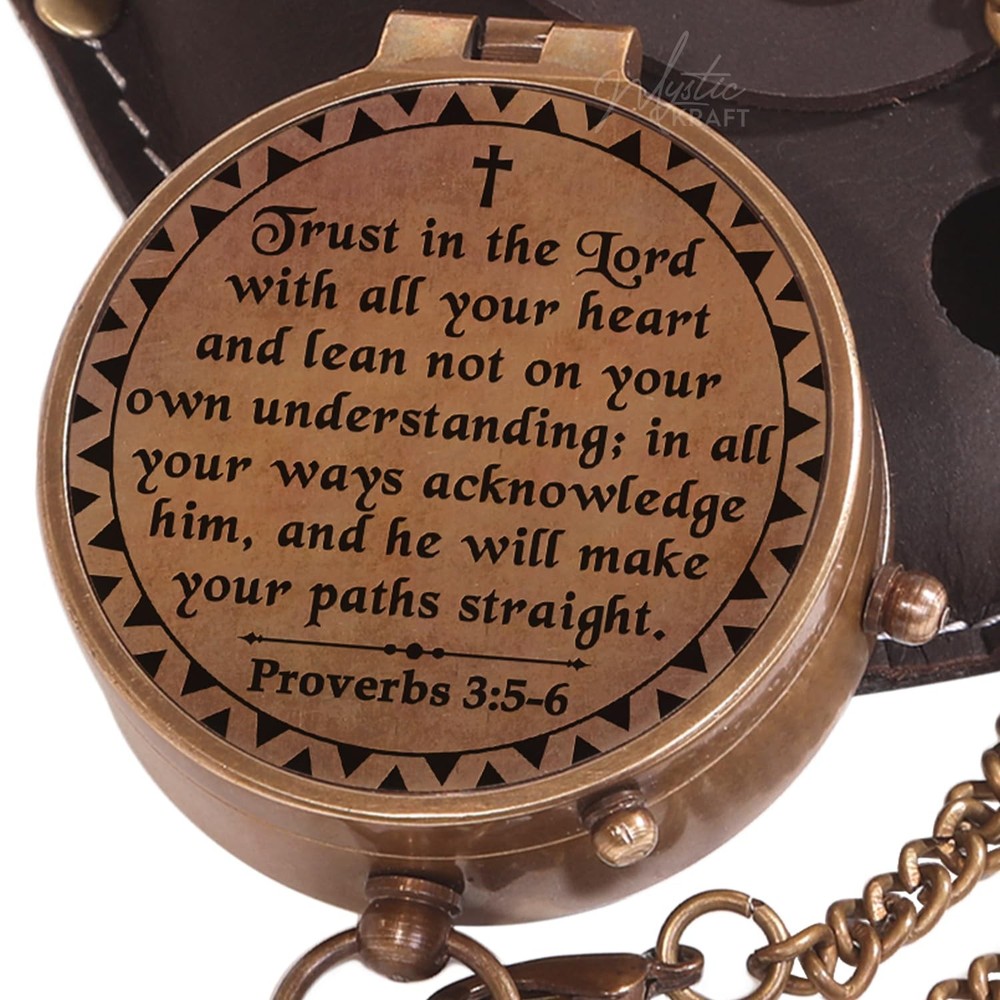 Trust in The Lord – Proverbs 3:5-6 Engraved Brass Pocket Compass, Baptism Gif…