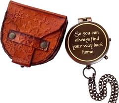 So You can Antique Brass Compass with Stamp Leather Case 2 Inches Engraved Quote