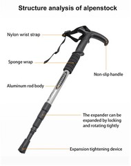 Portable Folding Trekking Pole Alpenstock Adjustable Height Lightweight Hiking W