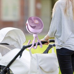 Portable Stroller Fan 8000mAh Battery 360 Degree Rotation LED Light 4 Speeds