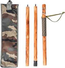 3Pc Detachable Fir Wood Walking Stick for Hiking with Compass 55 Inches – with A