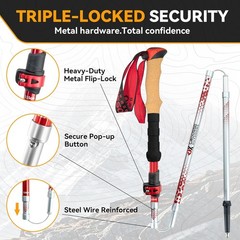 Lightweight Adjustable Aluminum Collapsible Trekking Poles for Hiking (2 Pack)