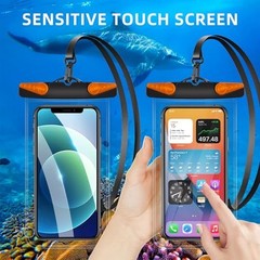 Waterproof Phone Pouch, Waterproof Phone Case with Lanyard for Black Orange