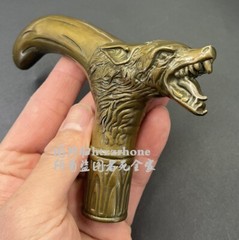 New Brass Wolf Head Walking Stick Cane Handle Top Topper Hand Grip Holder Decor