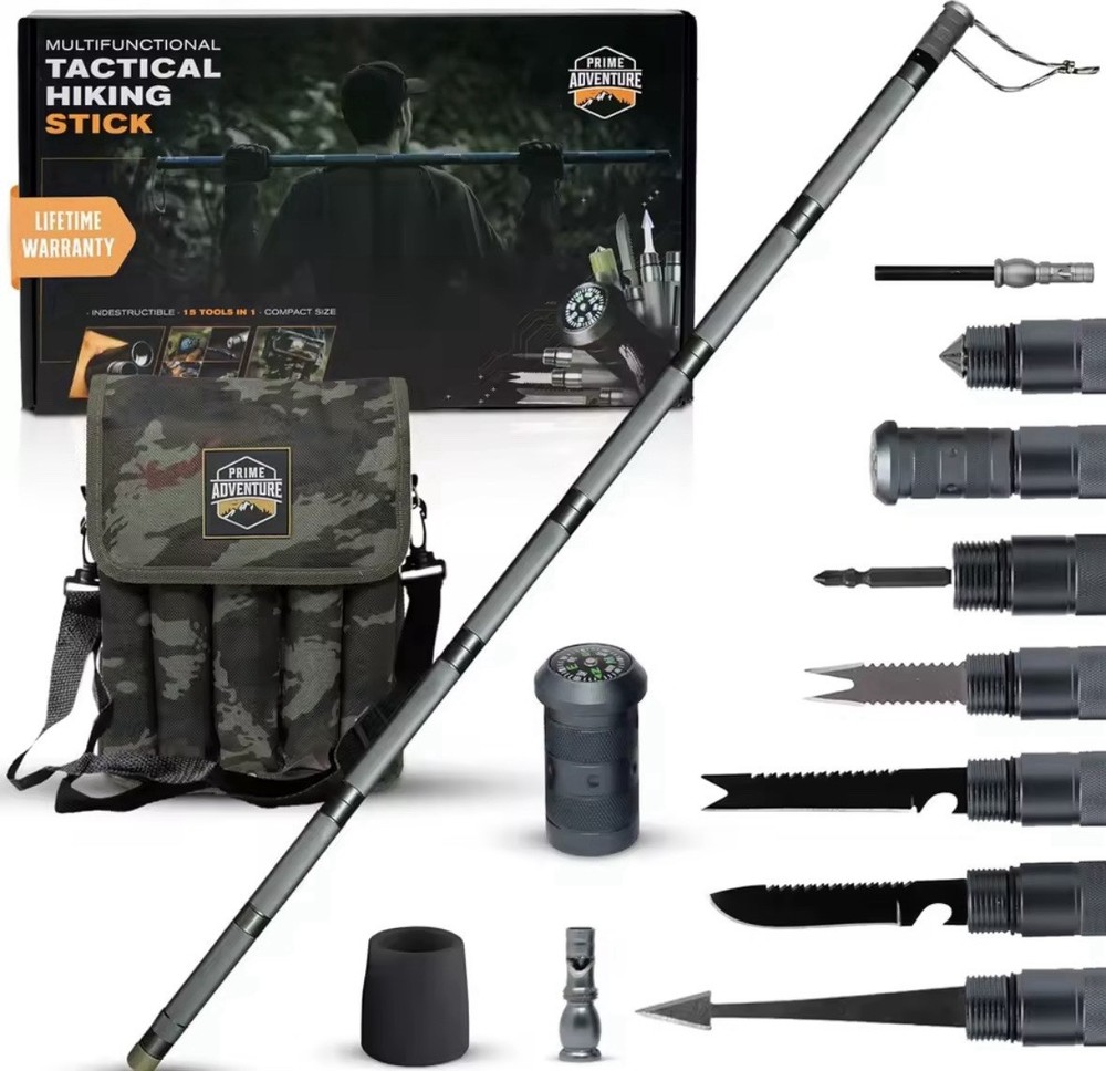 Hiking Tactical Stick Walking Staff – Outdoor Multitool Gear Trekking Pole