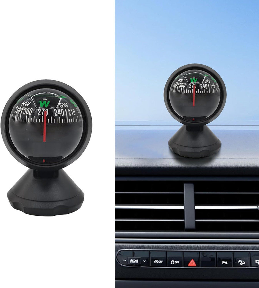 Car Compass Ball, Dash Mount Adjustable Compass Ball with Bottom Stick, Navigati