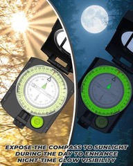 Accurate Lightweight Orienteering Compass with Strap & Case, Glow in Dark, Water
