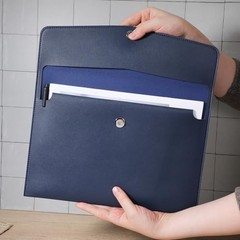 Leather Document Folder, A4 File Document Holder Waterproof Portfolio Blue