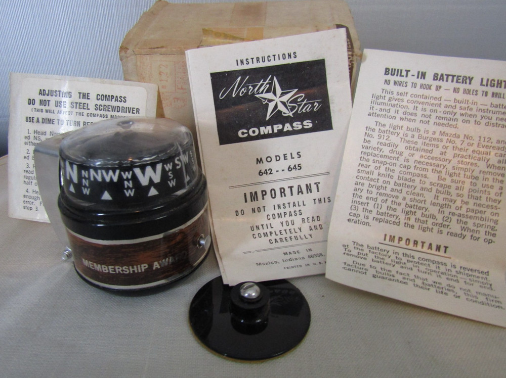 New North Star Compass Model 642 – 645 Dash Mount: Auto, Boat, Plane – 1976
