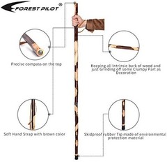 Durable 55-Inch Handcrafted Wood Hiking Stick with Comfort Grip & Rubber Tip