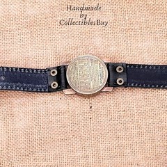 Antique Sundial Compass with Black Leather Band Retro Watch Compass Nautical