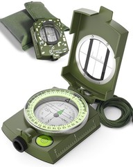 Accurate Lightweight Orienteering Compass with Strap & Case, Glow in Dark, Water