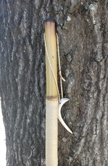 Bamboo Walking Stick Staff Hand Wrap Fire Cured Deer Antler Lanyard