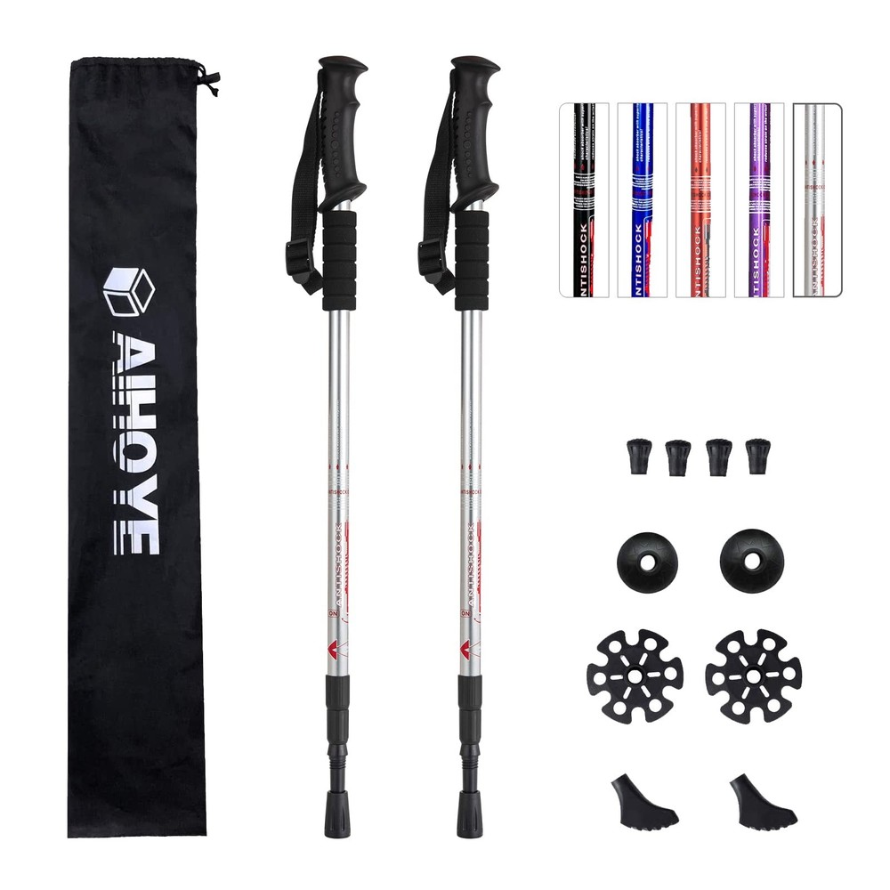 2 Pack Lightweight Anti Shock Hiking Trekking Poles Adjustable Walking Pin