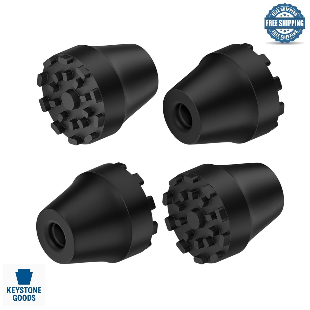 Universal Trekking Pole Tips – 4 Pack Rubber Replacement Caps with Metal Wash…