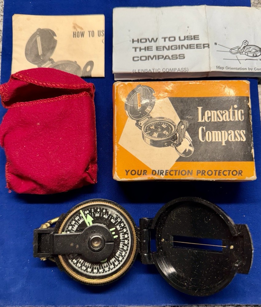 Vintage Broadway Japan Lensatic Compass w/ Box Instructions Pouch Bloomingdale’s
